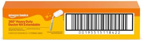 Amazon Basics 360° Heavy Duty Duster Kit with Extendable Handle and 6 Microfiber Plumes Refills for Pet Hair