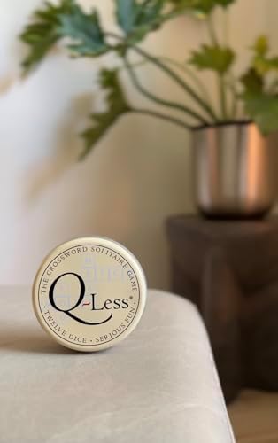 Q-Less – The Original Crossword Solitaire Game, 12 Letter Dice Travel Tin