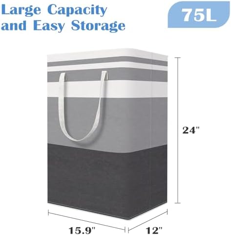 BlissTotes 3-Pack Laundry Basket, Collapsible Laundry Hamper, Grey, 75L