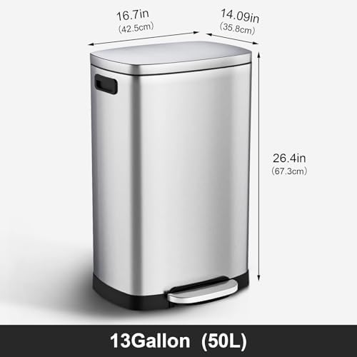 ELPHECO Kitchen Trash Can with Lid 13 Gal Stainless Steel Pedal Garbage Can