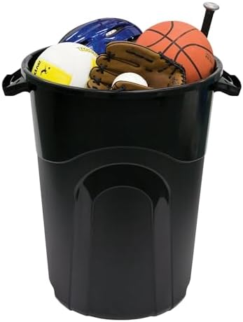 32 Gallon Heavy Duty Plastic Garbage Can, Included Click Lock Lid, Large Trash Can Sturdy Handles, Garage Trash Can, Indoor and Outdoor, Black