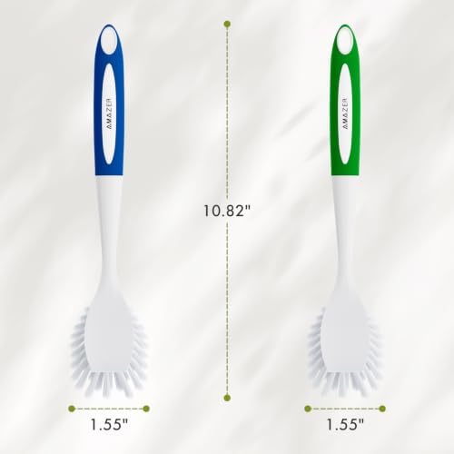 Amazer Dish Brush with Handle, 2 Pack Kitchen Scrub Brushes for Cleaning, Dish Scrubber with Stiff Bristles for Sink, Pots, Pans