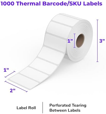 Rollo Direct Thermal 2x1 Barcode Labels - Roll of 1,000 Thermal Labels