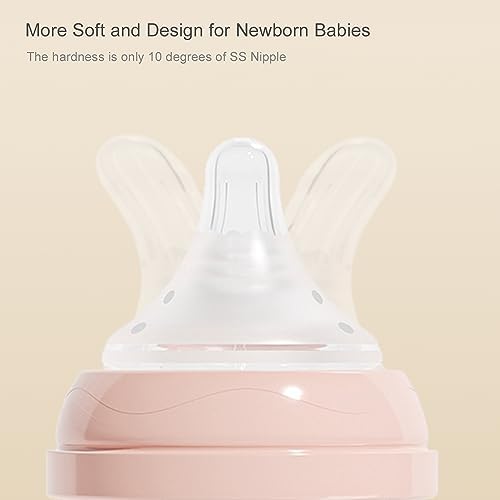 Gulicola Natural Glass Baby Bottle for Breastfeeding Babies, Newborn Anti-Colic Bottle Set with Slow Flow Nipple, 0-3 Months, 5 oz, 2 Pack - White