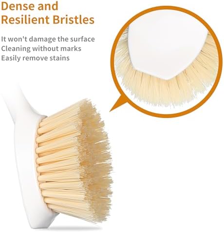 2 Pack Kitchen Dish Brush Bamboo Handle Dish Scrubber Built-in Scraper