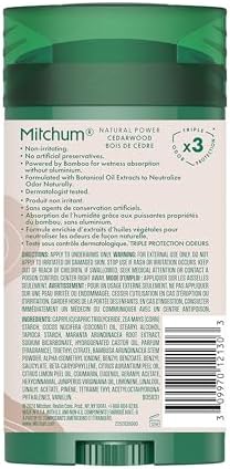 Mitchum Men’s Natural Power Deodorant Solid, Cedarwood, 2.7 oz