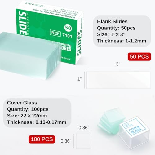 ZEEGOO Microscope Slides and Covers, 50 Blank Glass Slides + 100 Coverslips