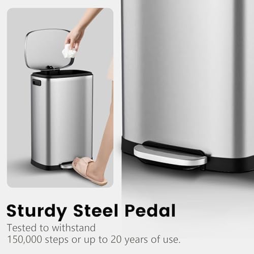 ELPHECO Kitchen Trash Can with Lid 13 Gal Stainless Steel Pedal Garbage Can
