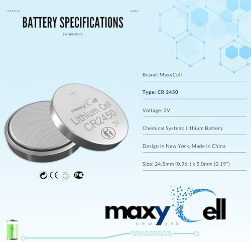2450 CR2450 Lithium Coin Cell Battery 3V High-Capacity Long-Lasting Reliable Power for Watches, Key Fobs, Fitness Trackers, Medical Devices, Thermometers, Leak-Proof Design DL2450 (6 Pack)