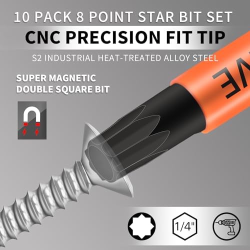 DYRECELVE 10-Pack 8-Point Star Bit Set for Trailer, Double Square, 2.56 IN