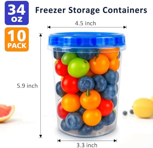10 Pack 34oz Soup Freezer Storage Containers with Twist Lids for Meal Prep