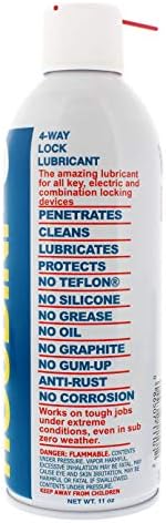 Houdini Lock Lube Professional Lock Lubricant Spray, 11 oz - Greaseless, Graphite-Free, Dielectric Cleaner & Protectant for Door Locks, Hinges, Latches & Electronics - Anti-Rust Formula