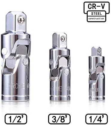3PCS Universal Joint Socket Set, Cr-V Steel Swivel Socket Adapter Set