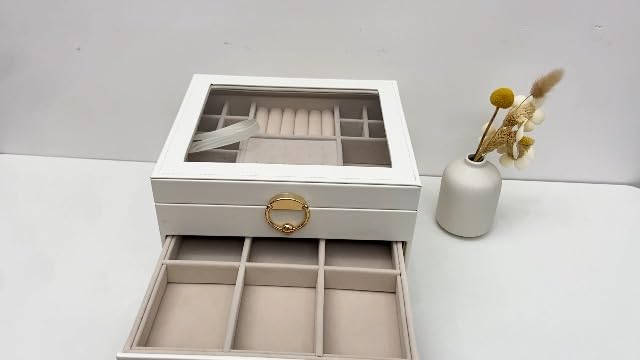 Jewelry Box, 3-Layer jewelry organizers and storage, Cloud White
