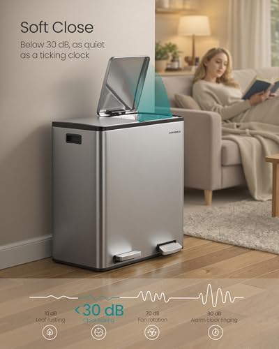 SONGMICS Trash Can, 2 x 8 Gallon (2 x 30 L) Double Compartment