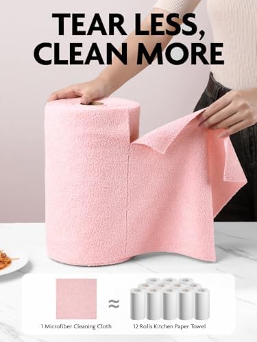 Fantasticlean Microfiber Cleaning Cloth Roll -75 Pack, 12" x 12" (Pink)