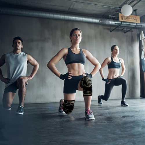 Copper Knee Support Braces with Straps for Men & Women (2 Pack, Medium)