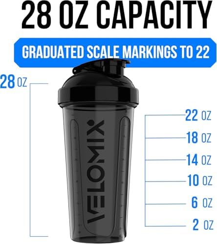 VELOMIX 6 Pack 28oz Shaker Cups for Protein Shakes, Blacks to Transparent