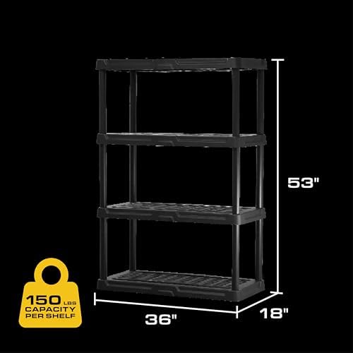CENTREX 4-Tier Heavy Duty Plastic Storage Shelves for Garage, Black