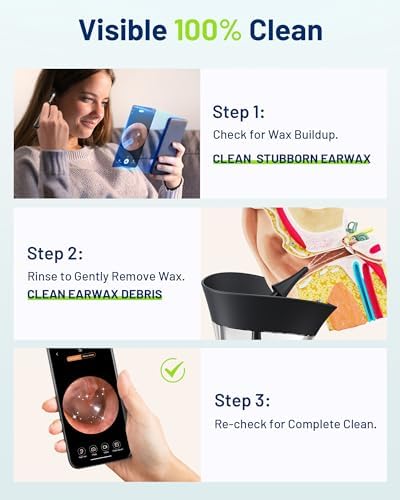 KAUGIC Ear Cleaner with Camera, Manual Wax Removal Kit, 7 Spoons, Black