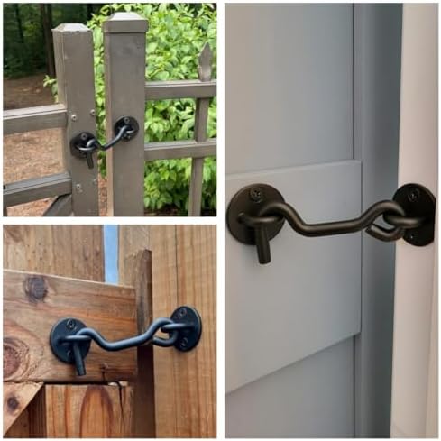 Raswik 4" Privacy Hook and Eye Gate Door Latch, Easy Barn Door Lock, Black
