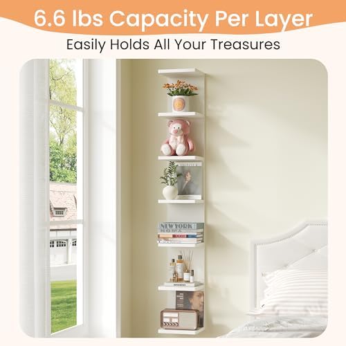 upsimples 7-Tier Floating Wall Shelf, White Vertical Vanity Decor Shelves