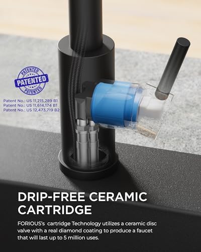 FORIOUS Black Kitchen Faucet, with Soap Dispenser and Pull Down Sprayer