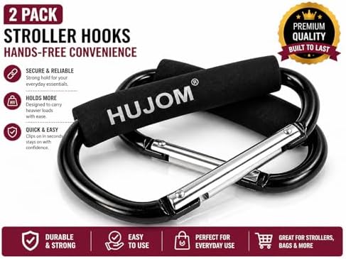 Stroller Hooks 2 Pack Heavy Duty Large Carabiner Clips for Bags & Baby Gear