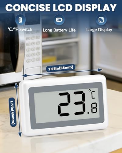 Refrigerator Thermometer Digital, Fridge Freezer Thermometer with Large LCD Display, Magnetic Freezer Temperature Gauge with ℃/℉ Switch for Kitchen, Home, Room
