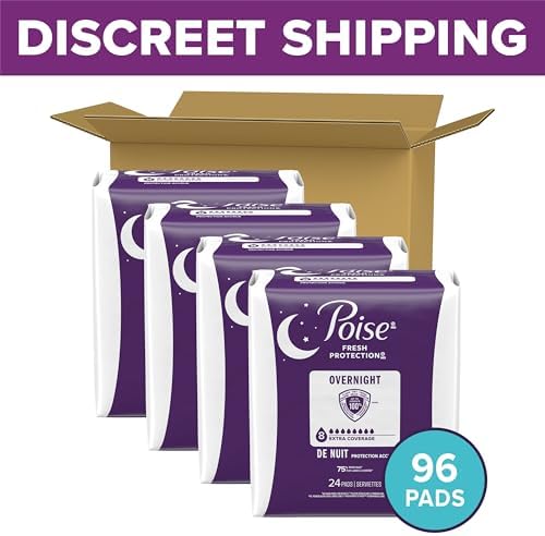 Poise Overnight Incontinence Pads for Women, 8 Drop, 96 ct