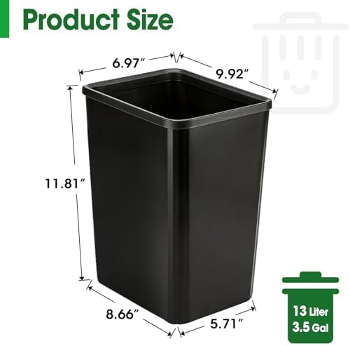 5 Pack Small Trash Can, Plastic Wastebaskets, 3.5 Gallon Small Garbage Can for Bathroom, Bedroom, Kitchen, Office, Black