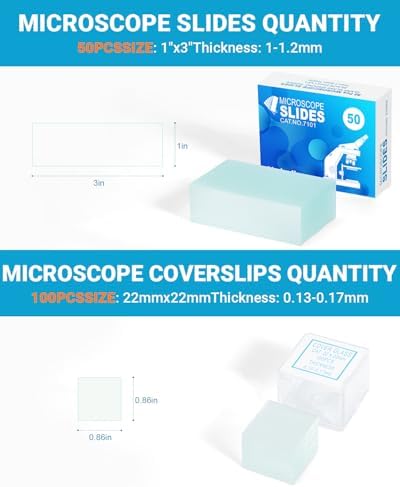 Microscope Slides and Covers Kit – 50 Blank Pre-Cleaned Glass Slides for Microscope, 100 Cover Slips, for Teachers, Students, Families, and Science Enthusiasts
