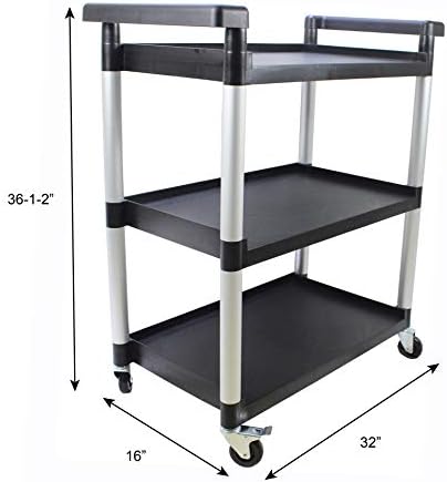 MaxWorks 80774 3-Shelf Utility Plastic Cart with Wheels-225 Lbs Maximum Capacity , Black