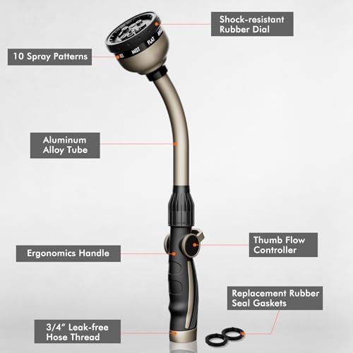 RESTMO Watering Wand Heavy Duty, 15-Inch Long Hose Nozzle Sprayer