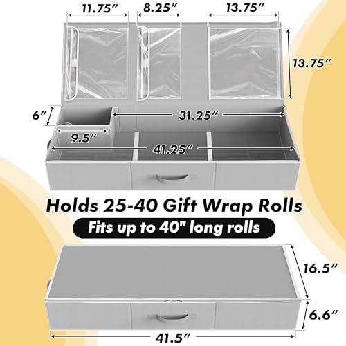 Simple Houseware 41.5" Wrapping Paper Organizer, Fits 40 Rolls, Gray