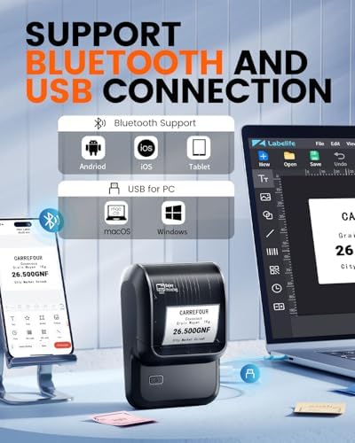 Ponek Label Maker Machine with Tape, 2 Inch Bluetooth Label Printer, Black