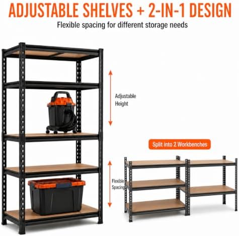 36" Garage Shelving 2200 LBS, Extra Deep 16" 5-Tier Storage Rack
