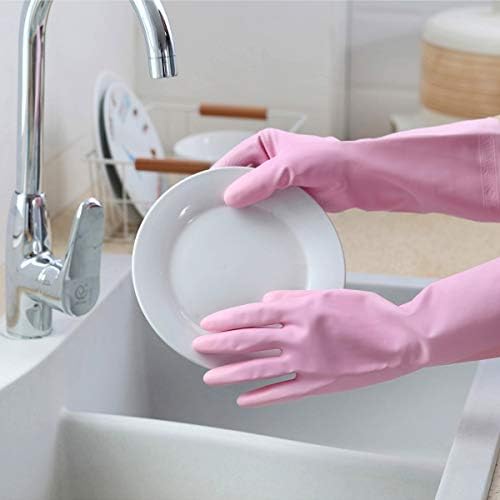 HSL Latex-Free Cleaning Gloves, Cotton Flocked Liner, 2 Pairs, Medium
