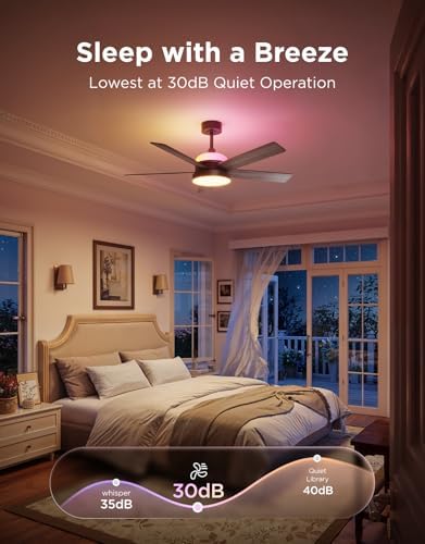 Govee Ceiling Fans with Lights and Remote, RGBIC Smart 52'' flush mount
