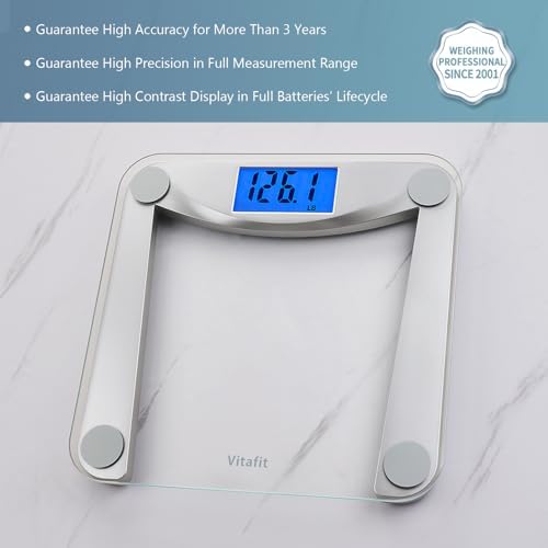 Vitafit Bathroom Scale for Body Weight Accuracy 0.1lb, 400lb,Clear Glass