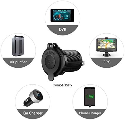 Cigarette Lighter Socket Car Marine Motorcycle ATV RV Lighter Socket Power Outlet Socket Receptacle 12V Waterproof Plug by ZHSMS