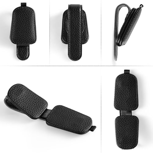 SINGARO 2PCS Sunglasses Holder for Car, Leather Magnetic Buckle Sun Visor Sunglass Clip, Ticket Card Storage Glasses Clip, Car Interior Accessories for Men and Women（Black）