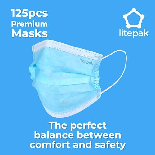 Litepak 125-Pack Disposable Face Mask Premium Comfort Earloops with Dispenser Box