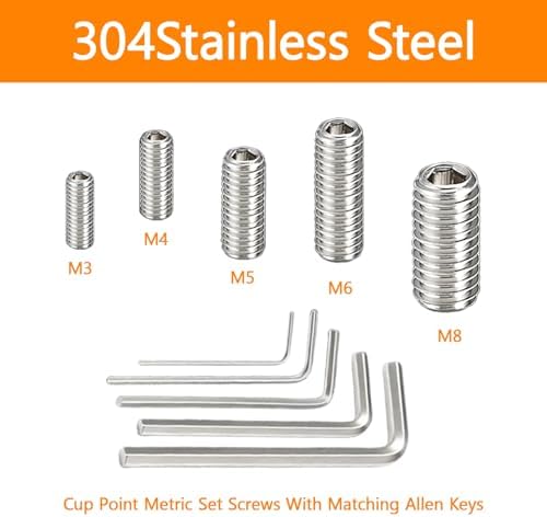 300 Pcs Set Screws, M3 M4 M5 M6 M8 Screws Assortment Kit,Allen Head Screws