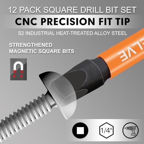 DYRECELVE 12-Pack Square Drive Bit Set, Magnetic Impact Screwdriver Bits
