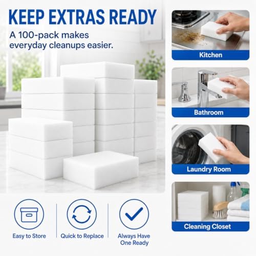 100 Pack Melamine Foam Magic Eraser Sponges for Multi - Surface Use