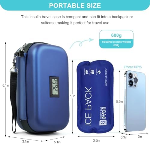 Insulin Cooler Travel Case TSA Approved 2*180g Ice Pack,Temp Display