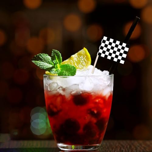 100 Pack Checkered Racing Flag Toothpicks - Checkered Flag Decorations for Cupcakes, Party Platters, Sports Themed Events