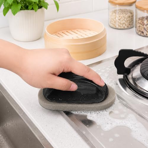 Black Magic Diamond Sponge Scrubber with Handle, Heavy Duty Stain & Rust Remover for Pots, Bowls, Utensils, Pans, Kitchen & Bathroom Cleaning,1 Pack