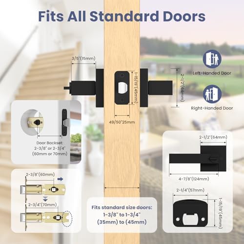Estmoon 5 Pack Matte Black Door Handles Interior Door Knobs